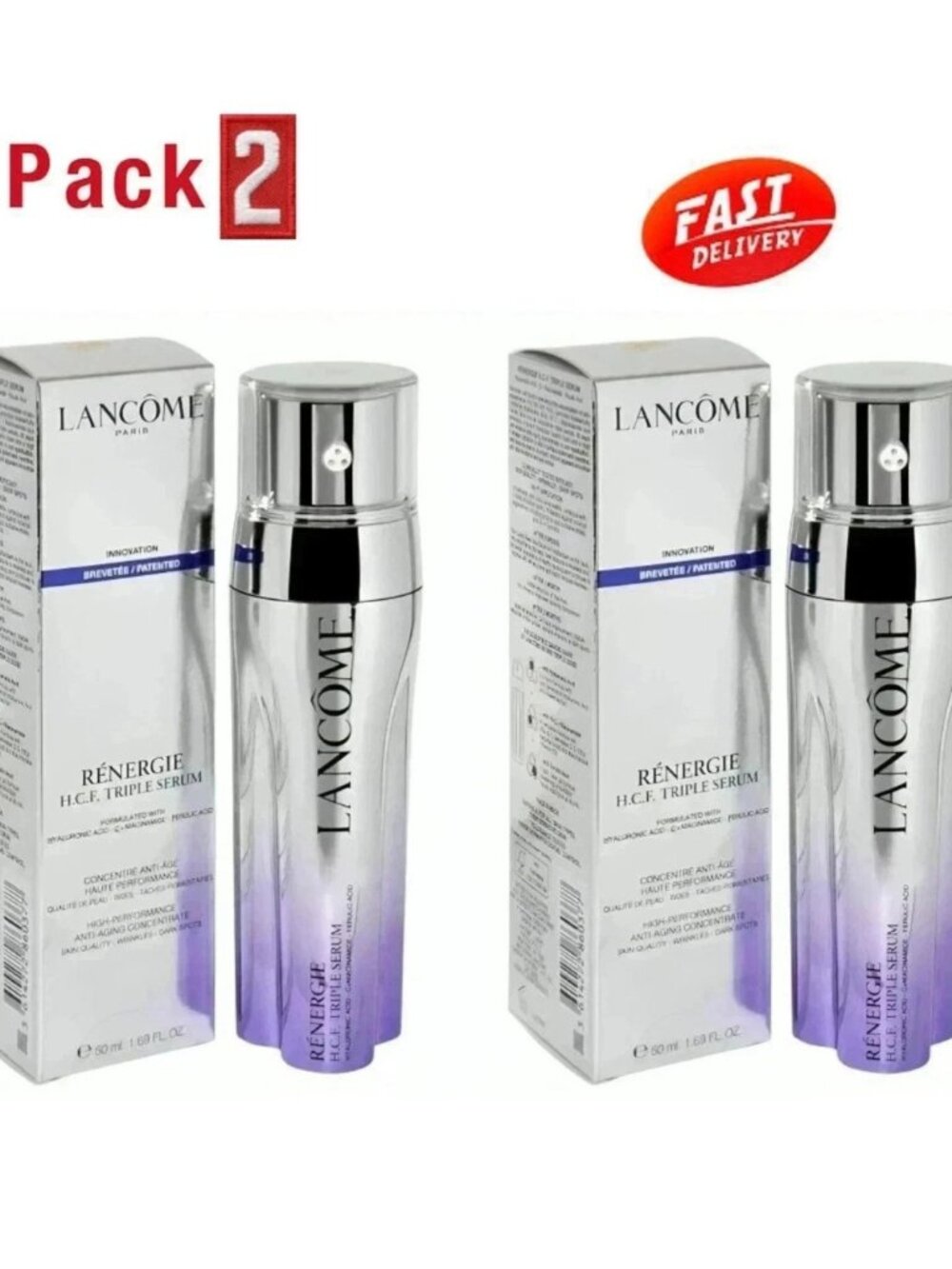 2x Lancome Rénergie H.C.F. Triple Serum – Purple and Silver Bottle 50ml
